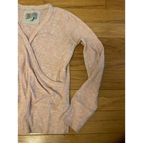 Saturday Sunday Anthropologie women's pale pink ribbed v-neck wrapped sweater XS - Picture 2 of 7